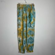 Band of Gypsies Blue Gold Tie Dye Relaxed Crepe Jogger Pants Size Small NWT