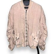 Free People Jacket Women Small Bomber Ruched Oversized Slouchy Linen Xs