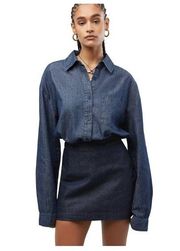 NEW WeWoreWhat Oversized Chambray Boyfriend Button Down Top M/L Blue