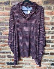 NWT Lane Bryant Brown Black Houndstooth Poncho Turtleneck Sweater Women's 22/24