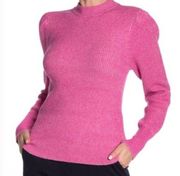 Free Press‎ Junior Plaited Puff Sleeve Sweater Pink Cyclamen High Neck XL