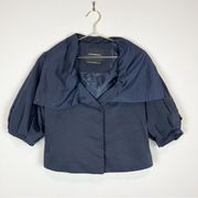 Club Monaco Navy Blue Cropped Puff Sleeve Nylon Jacket Size XS