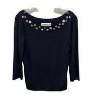 Joseph A Boat Neck Sweater with button and beads black size large