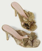 Loeffler Randall Claudia Gold Metallic Pleated Bow Heeled Mule