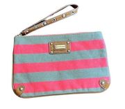 Express tan and coral wristlet clutch