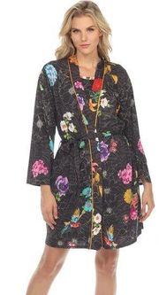 NWT Johnny Was Zippy Sleep Robe Floral Printed Soft Cotton Gray Size XS