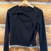 River Island Cutout Black Long Sleeve Ribbed Top