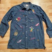 Vintage Warner Brothers Tweety Bird Denim Button Up Long Sleeve Women’s Large