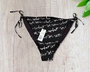 WEWOREWHAT Ruched String Logo Bikini Bottom in Black White XL