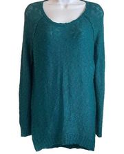 Charlotte Russe Sweater Women M Green Scoop Neck Long Sleeve Knit Tunic Pullover