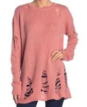 New  Ripped Sweater Distressed Knit Tamaya Tunic Pink