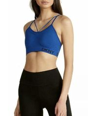 DKNY Women’s Sport Seamless Strappy Low-Impact Sports Bra Blue Size XS