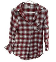 Alabama Roll Tide Red Plaid Long Sleeve Flannel Shirt Size Small