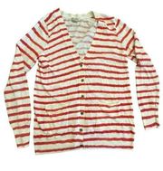 Red Stripe Cardigan Sweater Size XL Womens Long Sleeve Ivory