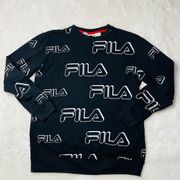 🔥🔥Fila Womens Sporty Logo Print Black & White Printed Crewneck Sweatshirt Sz M