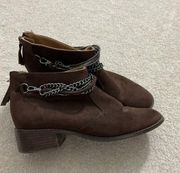 H&M Brown Suede Material w/ Chain Zipper Ankle Boots Womens Size 8 #I3