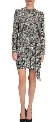 THE KOOPLES Silk Mini Dress Baroque Lace-Print Long Sleeve Black Cream Medium