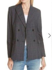 Sandro Paris Oscar Double Breasted Virgin Wool Gray Check Blazer Size 42/10/XL