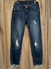 Judy Blue Dark Wash Mid Rise Raw Hem Destroyed Skinny Jeans 3/26