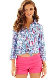 Lilly Pulitzer Cruiser Resort White Red Right Return Sailboat Print Size 4/6/s