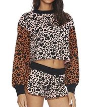 Beach Riot Ava Love Leopard Sweatshirt Cropped Women Size Medium Pink Colorblock