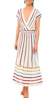 Marella By Max Mara White Striped Calia Knit Maxi Dress Deep V-neck Womens XS