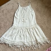 Ecru Tank Mini Dress With Crochet Details   Size Small