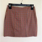 Aeropostale Plaid Preppy split Mini Skirt SMALL Pencil Flannel Brown