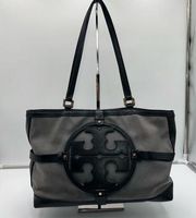 Tory Burch Shoulder Bag Leather Coated Canvas Black Gray