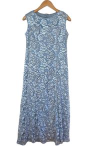 Floral Lace Mesh Blue Lined Dress Gown Size 10