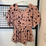 Women’s Sienna Sky tan blouse with black flowers — medium