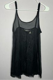 Victorias Secret Lingerie Tank Top Slip Dress Black Lace Sheer Mesh Medium