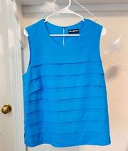 Karl Lagerfeld Paris Women Turquoise Blue Tiered Sleeveless Top with Scoop Neck