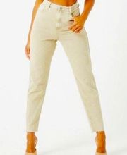 Missguided Women Tall Enzyme Dad Jean High Waisted Raw Hem Mom Jeans Sand  Sz 2