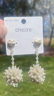 NWT Chico’s Beaded Pom Pom Accent Earrings off-white/cream and gold tone