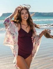 Pinkblush Maternity Plum Wrap Front Tankini + Bikini Bottoms Bathing Suit Set S