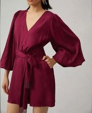 Anthropologie FARM RIO Bell Sleeve Romper Plum Beaded Fringe Tie Waist