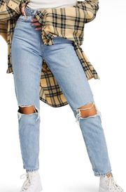 Moto Ripped Knee High Rise Mom Jeans