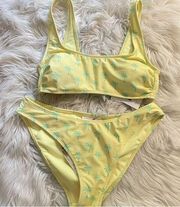 Stoney Clover Lane x Target Yellow Green Palm Tree Bikini Swim Suit 2 pc L new