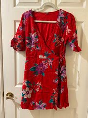 Red Floral Wrap Dress