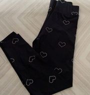 Terez Black High Waist Leggings with Silver Hearts