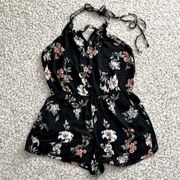 Angie Floral Halter Neck Strappy Shorts Jumpsuit Romper - Size Large