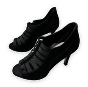 Paul Green Size 4.5 Black Elastic Suede Cage Heels