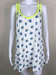 White Birch White Floral Scoop Neck Cami w Neon Trim