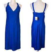 Zac Zac Posen Dress 12 Lapis Blue Sleeveless Midi V-Neck Back Zipper New