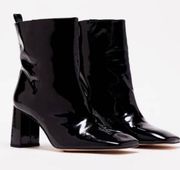 NEW Good American Black Patent Leather Heeled Bootie Square Toe Size 11