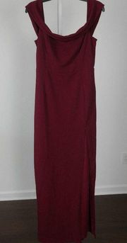 Lulu's Burgundy Off-the-Shoulder thigh-high side slit Maxi Dress XL