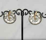 Chico's Hammered Metal Silver and Gold Tone Rhinestone Post Earrings Pierced