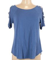 Cloud Chaser blue cross cold shoulder top size medium