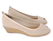 St. John’s Bay Women’s Cream Canvas Slip On Peep Toe Espadrille Wedge Flats 8